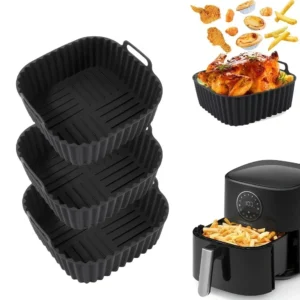 Reusable Air Fryer Silicone Liners Square Non Stick Basket Mat for 4-7QT Air Fryer Oven Microwave Baking Airfryer Accessories