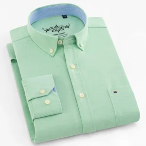 Men's Long Sleeve Oxford Plaid Striped Work Casual Shirt with Pocket, Spring Autumn  Cotton Blend Regular-fit Button-down Shirts