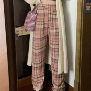 Fashion Warm Plush Pants Cashmere Thick Plaid Ladies Winter Casual Loose Wide-legged Pants Korean Streetwear Students