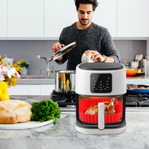 Silicone Air Fryer Oven Baking Plate Pizza Fried Chicken Silicone Basket Reusable Air Fryer Liner Accessory Silicone Air Fryer