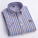 100% Pure Cotton Oxford Shirt For Men’s Short Sleeve Solid Stripe Leisure Embroidered Horse Social Business Formal Dress Shirts