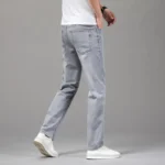 Summer Elastic Men’s Jeans Fashion Gray Comfortable Business Straight Stretch Cotton Casual Denim Pants Brand Male Thin Trousers