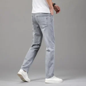Summer Elastic Men's Jeans Fashion Gray Comfortable Business Straight Stretch Cotton Casual Denim Pants Brand Male Thin Trousers