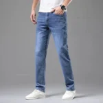 Summer Elastic Men’s Jeans Fashion Gray Comfortable Business Straight Stretch Cotton Casual Denim Pants Brand Male Thin Trousers