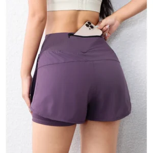 quick-drying women's running shorts sports layer elastic waist active sports shorts with pockets yoga shorts