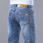 Spring Men’s Light Blue Slim Jeans Stylish Casual Stretch Fabric Denim Pants Classic Trousers Smoke Gray