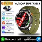 New 5ATM Outdoor Smart Watch Men 600mAh LED Flashlight SmartWatch Compass Bluetooth call Heart rate IP 68 Sports Smartwatch 2025