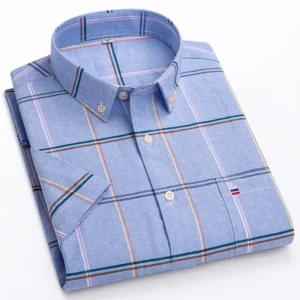 100% Pure Cotton Oxford Shirt For Men’s Short Sleeve Solid Stripe Leisure Embroidered Horse Social Business Formal Dress Shirts