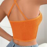 Women’s Sexy Mesh Vest – Slim Fit Halter Neck Cross-Back Top with Adjustable Hanging Neckline, Vibrant Orange  Black | Layering