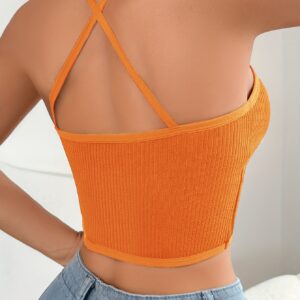 Women's Sexy Mesh Vest - Slim Fit Halter Neck Cross-Back Top with Adjustable Hanging Neckline, Vibrant Orange  Black | Layering