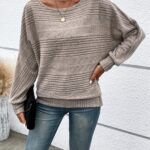 Solid Crew Neck Pullover Sweater, Casual Batwing Sleeve Loose Sweater, Women’s Clothing
