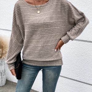 Solid Crew Neck Pullover Sweater, Casual Batwing Sleeve Loose Sweater, Women's Clothing
