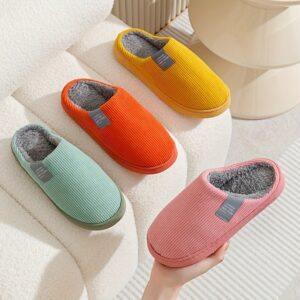 [Soft Plush House Shoes] Plush Women's & Unisex Slip-On Slippers | Non-Slip Rubber Sole, Winter Warm Indoor House Shoes, Soft Cushioned Footbed | Multi-Color (Pink, Blue, Grey, Brown, Green, Yellow, Orange) for Home, Postpartum Care