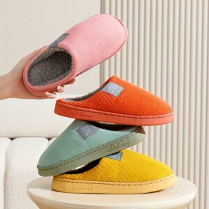 [Soft Plush House Shoes] Plush Women's & Unisex Slip-On Slippers | Non-Slip Rubber Sole, Winter Warm Indoor House Shoes, Soft Cushioned Footbed | Multi-Color (Pink, Blue, Grey, Brown, Green, Yellow, Orange) for Home, Postpartum Care