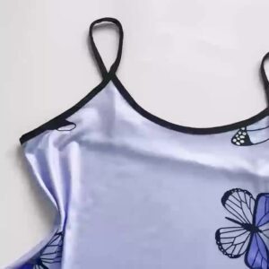 Butterfly Print Pajama Set, Lettuce Trim Cami Top & Elastic Waistband Shorts, Women's Sleepwear & Loungewear