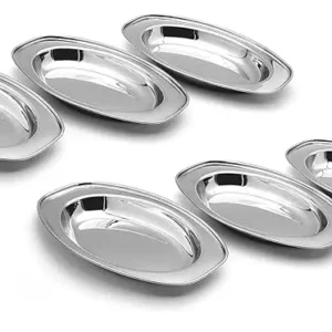 Stainless Steel Round Plate Serving Sabji Rice Chat-Set of 6 Pcs Non-Toxic Eco-Friendly Food Grade Oven & Dishwasher Safe