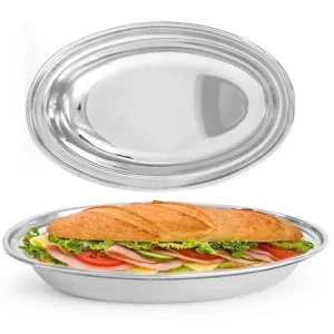 Stainless Steel Round Plate Serving Sabji Rice Chat-Set of 6 Pcs Non-Toxic Eco-Friendly Food Grade Oven & Dishwasher Safe