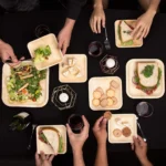 Unbreakable Eco Bamboo Disposable Dinner Plates 8 inch Round/Square with Spoon for Parties Picnics Camping