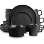 European American Style Creative Light Luxury Modern Ceramic Plates Cups Black Glazed Bowls Dishes Complete 16-piece Dinnerware