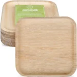 Unbreakable Eco Bamboo Disposable Dinner Plates 8 inch Round/Square with Spoon for Parties Picnics Camping