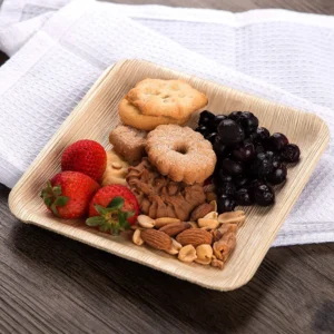 Unbreakable Eco Bamboo Disposable Dinner Plates 8 inch Round/Square with Spoon for Parties Picnics Camping