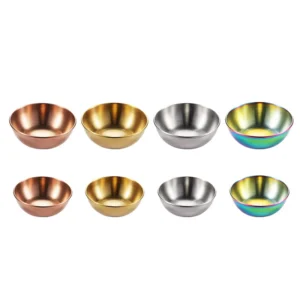 4pcs 8.2cm Diameter Stainless Steel Condiment Portion Cups Appetizer Plates Soy Sauce Bowl Serving Saucer Dish Dipping Sauce Cup