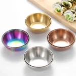 4pcs 8.2cm Diameter Stainless Steel Condiment Portion Cups Appetizer Plates Soy Sauce Bowl Serving Saucer Dish Dipping Sauce Cup
