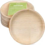 Unbreakable Eco Bamboo Disposable Dinner Plates 8 inch Round/Square with Spoon for Parties Picnics Camping
