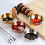 4pcs 8.2cm Diameter Stainless Steel Condiment Portion Cups Appetizer Plates Soy Sauce Bowl Serving Saucer Dish Dipping Sauce Cup