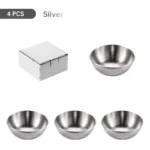 4pcs 8.2cm Diameter Stainless Steel Condiment Portion Cups Appetizer Plates Soy Sauce Bowl Serving Saucer Dish Dipping Sauce Cup