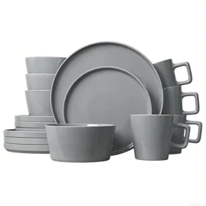 European American Style Creative Light Luxury Modern Ceramic Plates Cups Black Glazed Bowls Dishes Complete 16-piece Dinnerware