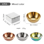 4pcs 8.2cm Diameter Stainless Steel Condiment Portion Cups Appetizer Plates Soy Sauce Bowl Serving Saucer Dish Dipping Sauce Cup
