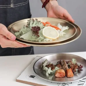 8PC Metal Dining Dish Stainless Steel Round Plate Shallow Tray 14/17/20/23/26cm BBQ Picnic Camping Food Container Tableware Set