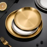8PC Metal Dining Dish Stainless Steel Round Plate Shallow Tray 14/17/20/23/26cm BBQ Picnic Camping Food Container Tableware Set