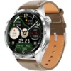 silver -Brown Leather Strap