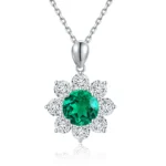 Round Lab Grown Emerald  with halo Design Pendant Necklace Jewelry Gifts for Women Birthday Mother’s Day Gift
