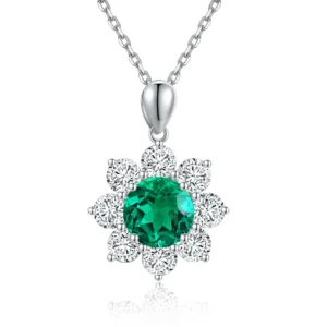 Round Lab Grown Emerald  with halo Design Pendant Necklace Jewelry Gifts for Women Birthday Mother's Day Gift