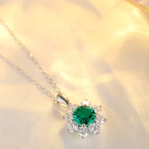 Round Lab Grown Emerald  with halo Design Pendant Necklace Jewelry Gifts for Women Birthday Mother's Day Gift