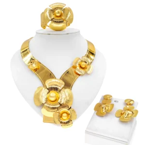Zhuerrui Luxury Flower Dubai Jewelry Set Good Quality Electroplated Gold Copper Jewellery Sets Fashion Mother's Day Gift NH00035