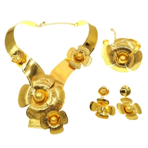 Zhuerrui Luxury Flower Dubai Jewelry Set Good Quality Electroplated Gold Copper Jewellery Sets Fashion Mother's Day Gift NH00035