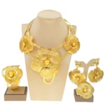 Zhuerrui Fashion Charm Gilt Jewelry Set Vintage Delicate Large Flower Modeling Pakistan Noble Mother’s Day Gift SetNH00086