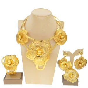 Zhuerrui Fashion Charm Gilt Jewelry Set Vintage Delicate Large Flower Modeling Pakistan Noble Mother's Day Gift SetNH00086