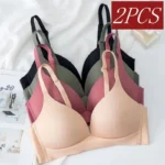 2Pcs/Set Seamless Deep V 3/4 Cup Bra Women’s Wireless Underwear Push-Up Bra Gentle Support Bralette Daily Sexy Lingerie S-XXL
