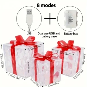 3pcs Lighted Gift Boxes Decorations, Decorative Boxes, Christmas Tree Skirt Ornament 
