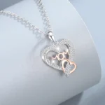 LinkerLove S925 Sterling Silver Mom Double Heart Pendant Necklace for Women Choker Necklace Fine Jewelry Gift for Mothers Day