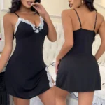 Plus Size Set Lace Bra And Thong Sets Sexy Dress Women’s Lingerie V-Neck Nightgown Split Hem Soft Lingeries Female Clothes
