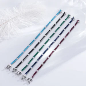 Fine Jewelry 3mm Montana Blue/Emerald Green/Ruby Red/Turquoise/Black Cubic zircon 925 Silver Tennis Bracelet