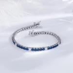 Fine Jewelry 3mm Montana Blue/Emerald Green/Ruby Red/Turquoise/Black Cubic zircon 925 Silver Tennis Bracelet