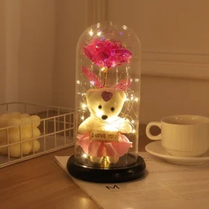 Mothers Day Rose Gifts for Mom, Galaxy Glass Rose Forever Eternal Crystal Flower Light Up Rose in Glass Dome with Butterfly Moth