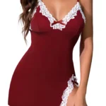 Lingerie for Women Sexy Night Gowns Lace Trim Sleep Dress V Neck Babydoll Chemise Dress Side Split Nighty